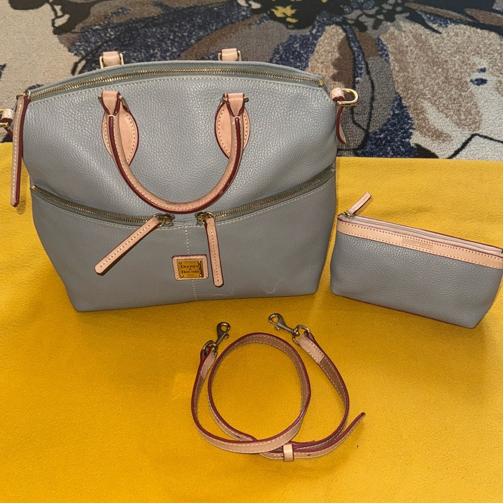 Dooney & Burke gray pebble grain leather satchel